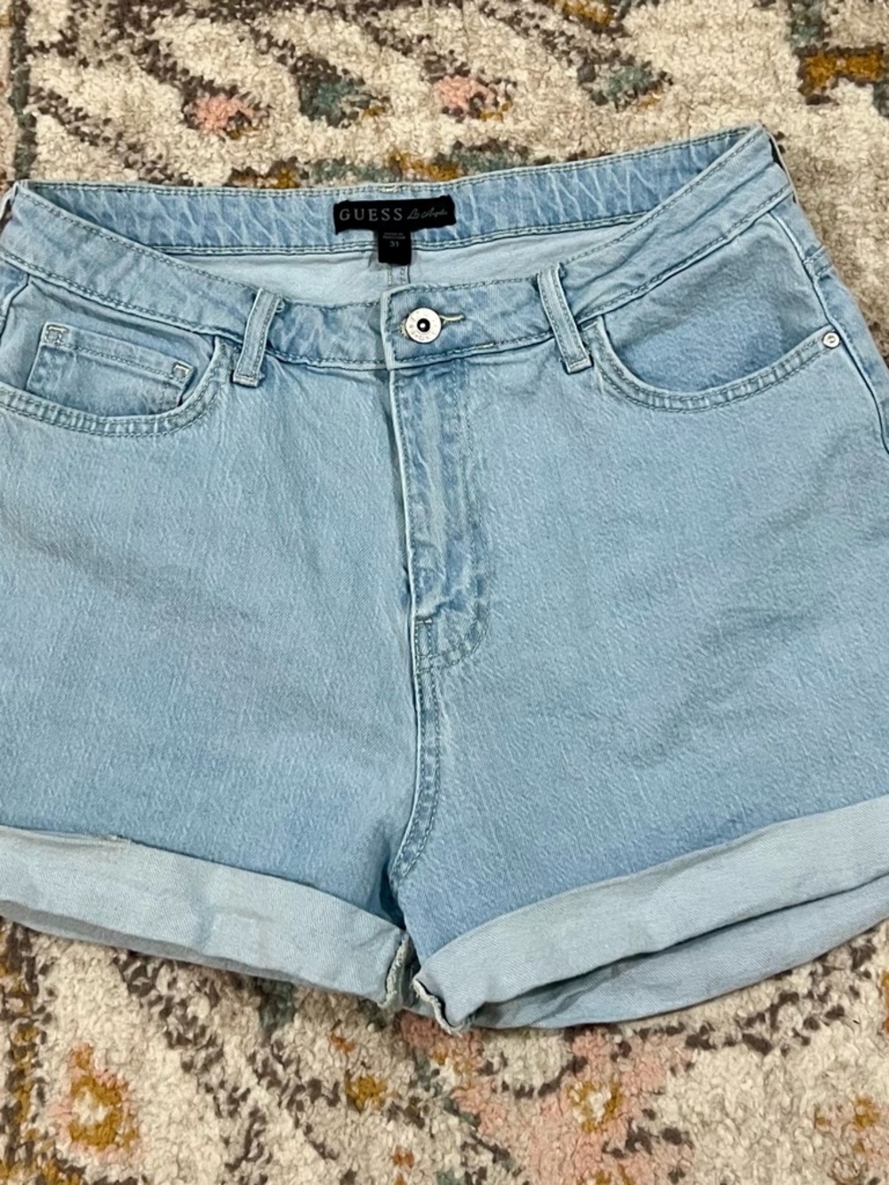 GUESS Light Blue Rolled Hem Denim Shorts